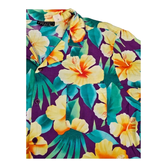 Vintage Frank Hawaiian Button Up Shirt XL Colorful Hibiscus Floral Aloha Tiki - Picture 6 of 8